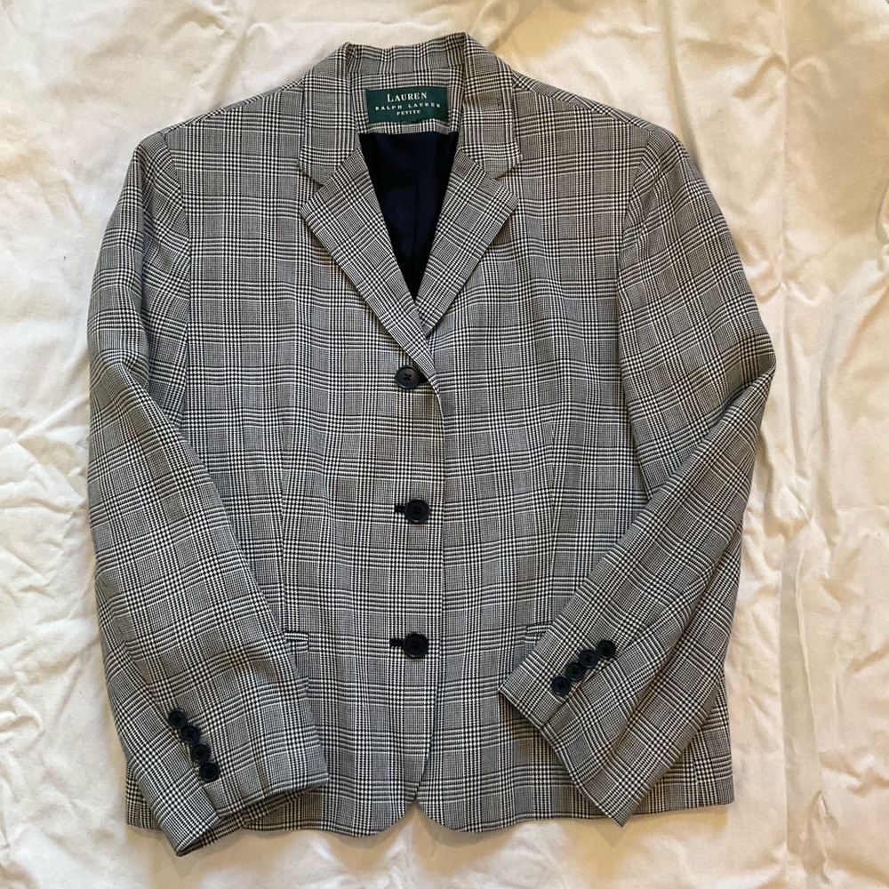 Ralph Lauren Women's Black and White Checkered Blazer